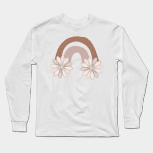 Warm Toned Boho Rainbow And Boho Flowers on The Sides Design Long Sleeve T-Shirt